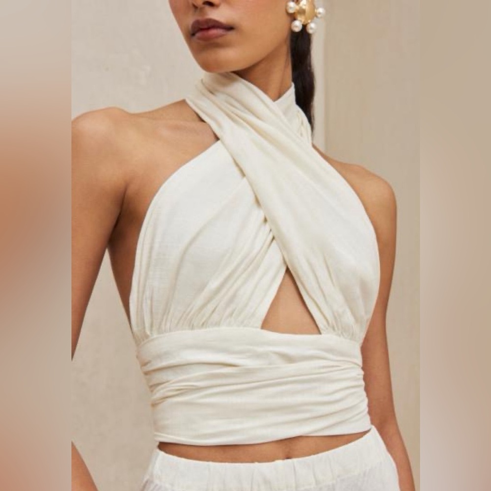 cult gaia White Twist Halter Bandeau Top
